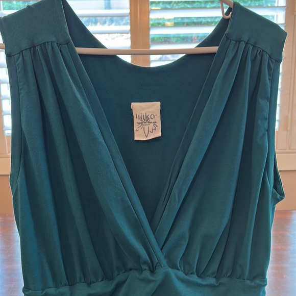 Teal dress 1X EUC soft cotton fit and flare midi v-neck ruching sleeveless - Picture 4 of 8